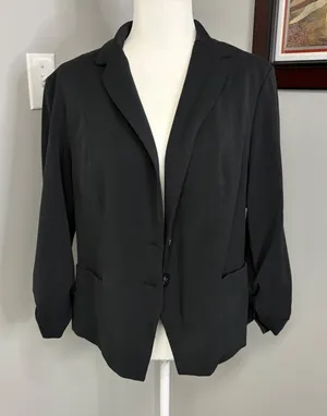 Maurices Womens Black Ruched 3/4 Sleeve Single Button Blazer Jacket Size XL thumbnail 1
