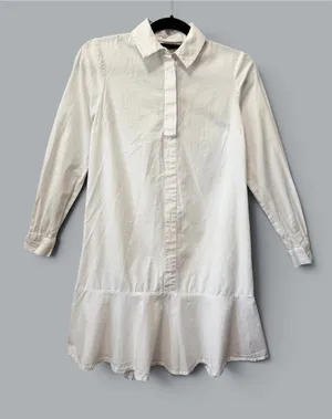 ASOS White Button Front Ruffle Hem Tunic Top Size US 4 thumbnail 1