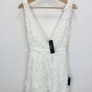 Lulus Totally Beautiful White 3D Floral Tie-Strap Skater Mini Dress Small NWT thumbnail 6