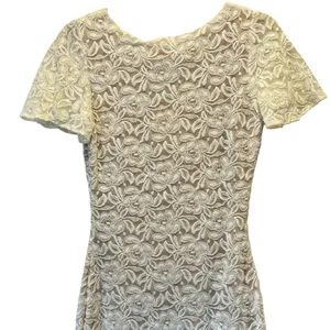 NWT‎ Belle Badgley Mischka Lace Floral Sequin Stretch Mini Dress White Nude thumbnail 7