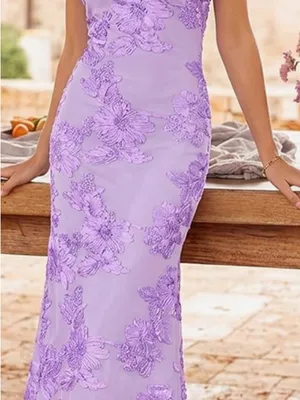 Lilac Floral Lace Evening Dress for Women thumbnail 1