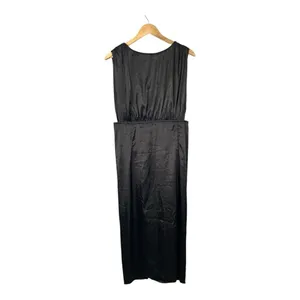 Lena Satin Midi Dress Womens Large Black‎ Open Back Sleeveless Cocktail Sleek thumbnail 5