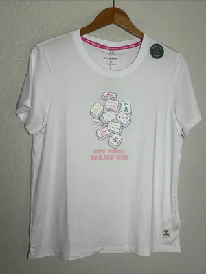 NEW Life Is Good White Tee Mahjong Tile Graphic Sleep Top Get Your Mahj On thumbnail 1