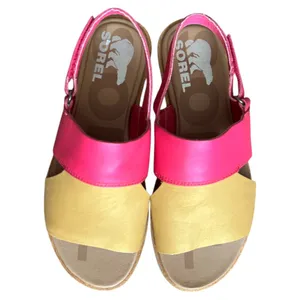 SOREL Pink Cut Out Ella Ii Round Toe Leather Slingback Sandals, US6.5 thumbnail 6