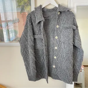 Anthropologie Knit Sweater Coat Shacket in Gray Size Medium Jacket thumbnail 4
