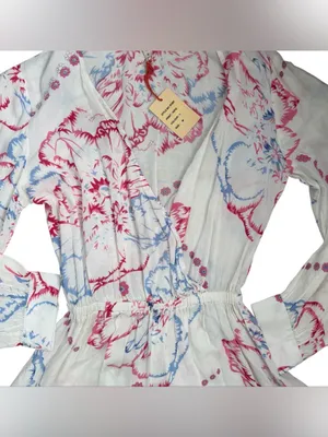 Anthropologie RAGA White Romper with Pink and Light Blue Floral Print thumbnail 2