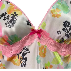 Victoria Secret M Floral Satin Lace Trim Slip Dress Lingerie Babydoll Cottage‎ thumbnail 3