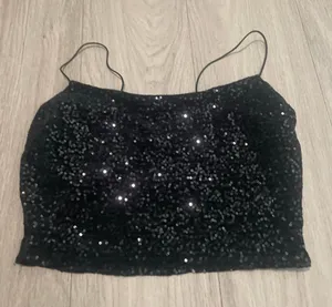 Windsor Black Sequin Spaghetti Strap Crop Top thumbnail 1