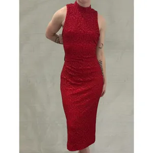 Dress the Population Nora Lace Halter Midi‎ Dress Red Black NWT Large Cocktail thumbnail 3