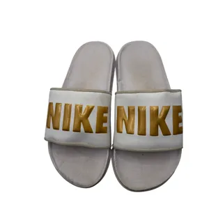 Nike White Size 6 Slide Sandals Gold Logo Casual Sporty Summer Footwear thumbnail 3