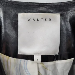 Walter Baker Shirt Womens 8 Black Faux Leather Buttons Asymmetrical Cropped thumbnail 2
