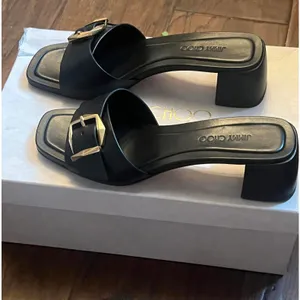 Jimmy Choo Hawke 40 Buckle Leather Mules - Stylish Black Heels - 37 thumbnail 3