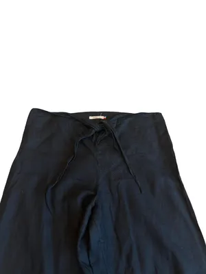Linen & Co Black Linen Wide Leg Drawstring Pants Palazzo Cropped Large Women's thumbnail 2