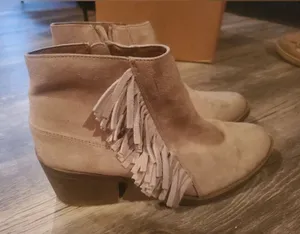 Fringe Suede Ankle Bootie in Taupe Size 8 Womens thumbnail 1