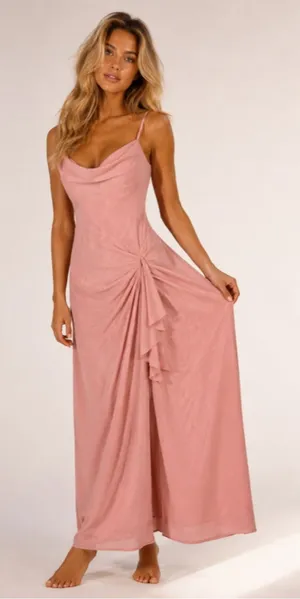 Azazie Kendall Kylie Maxi Dress Dusty Rose Formal Bridesmaid Satin Wedding Guest thumbnail 1