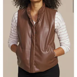 Maurices Faux Leather Vest Cognac Brown Collared Puffer thumbnail 1