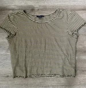 American Eagle | Green striped lettuce hem top size xs thumbnail 1