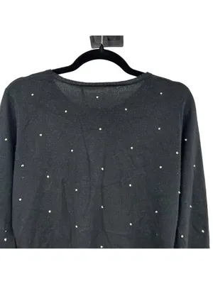 Beth Bowley Preppy Glam Rhinestone Black Silk Cashmere Cardigan Size Medium thumbnail 6