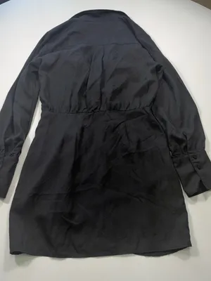 Aqua 100% Tencel Black Long-Sleeve Faux Wrap Mini Dress Size Large thumbnail 7