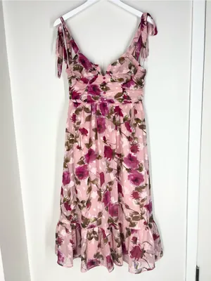 Lulu’s Pink Floral Tie-Shoulder Midi Dress thumbnail 7
