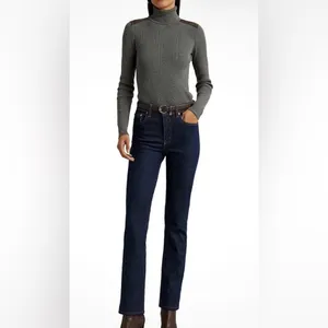Lauren Ralph Lauren women’s faux leather trim ribbed turtleneck pullover size L thumbnail 6