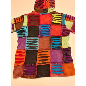 Rising International Patchwork Hoodie Women Large Multicolor Razor Cut Boho Zip thumbnail 6