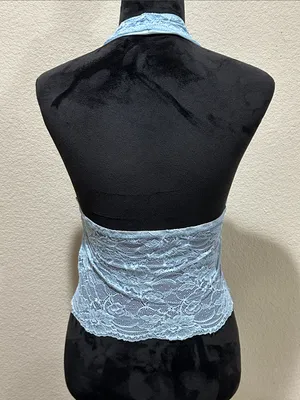 SheIn Lace Halter Bralette Top - Light Blue thumbnail 3