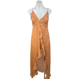 Dress Forum Brown White Polka Dot Sleeveless Ruffle High Low Maxi Dress Size S thumbnail 5