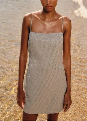 NWT Zara Silver Beaded Mini dress with adjustable Straps and Zipper closure thumbnail 6