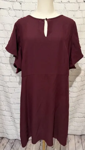 Ann Taylor LOFT flutter sleeve shift dress Burgundy Maroon Size 16 thumbnail 1