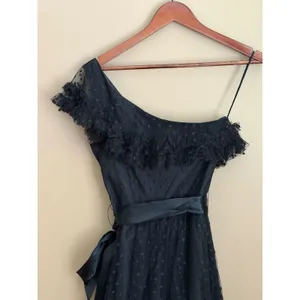 VTG 80s Black Swiss Tulle Dot One Shoulder Cocktail Dress Size 10 Whimsigoth thumbnail 7