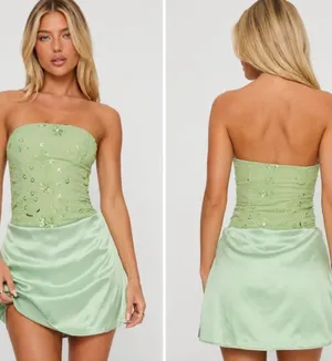 Princess Polly Mint Green Strapless Beaded Satin Mini Dress thumbnail 2