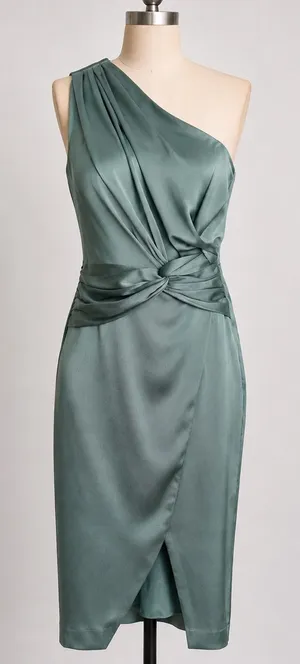 Kay Unger Sage Green One Shoulder Draped Satin Midi Cocktail Dress 6 NWT thumbnail 1