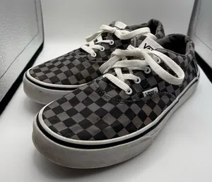 Vans Authentic Low Top Lace Ip Canvas Sneaker Checkerboard Black Grey Monochrome thumbnail 1