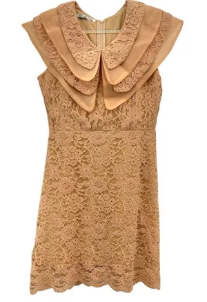Nude Lace Tiered Dress New Lined Cocktail‎ Party Medium NWT Layered thumbnail 1
