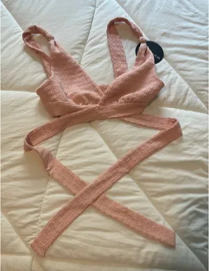 White Fox Boutique Pink Bow Top Falling Into You Tie Front Crop XS thumbnail 5