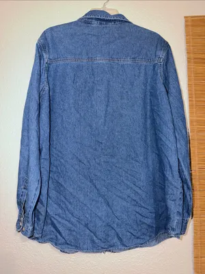 Vintage 90s Denim Shirt Pumpkin Embroidered Jean Shirt cottagecore granny teach thumbnail 6
