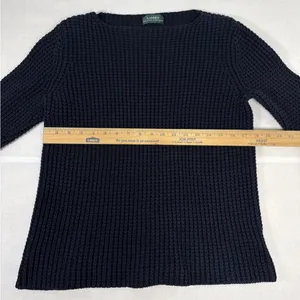 Lauren Ralph Lauren Sweater Womens Blue Chunky Knit Boat Neck 100% Cotton thumbnail 9