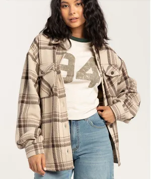 RSQ Womens Tonal Woven Plaid Shacket thumbnail 1