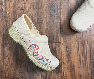 Dansko • Jute Pro clogs vegan Linen Embroidered Natural burlap platform slip on thumbnail 2