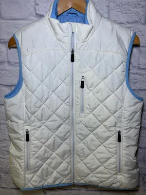 Lands End Vest Women's Size Med 10/12 White Blue Quilted Warm Full Zip Primaloft thumbnail 2