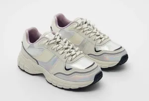 Zara iridescent piece sneaker silver (Size 5) New with tag thumbnail 1