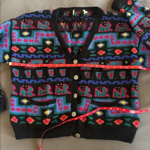 Vintage L.L. Bean Colorful Geometric Knit Cardigan Sz L thumbnail 6