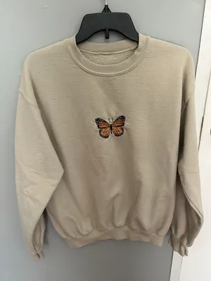 Tan Butterfly Crewneck Sweatshirt thumbnail 1