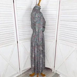 Vntg J.G. Hook Paisley Pleated Mock Neck Maxi Dress Green Multi Size‎ 4 Heritage thumbnail 3