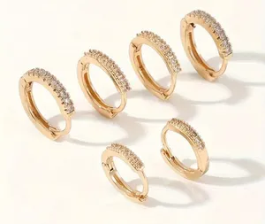 Gorgeous Gold Tone Cubic Zirconia Earrings (3 Pair) Set thumbnail 1