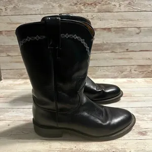 Justin Boots J Diamond L3233 Black Leather Roper Western Boots Women's Size 6.5E thumbnail 2