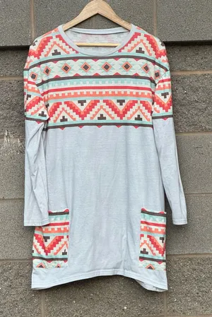 Women’s Light Blue Aztec Tunic Top Large thumbnail 1