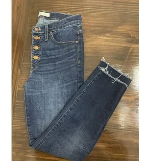 Madewell Jeans Womens 28T Blue 9" Highrise Skinny Raw Hem Button Fly Fade thumbnail 1