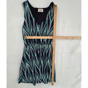 Everly‎ Womens Chevron Geometric V-Neck Sleeveless Mini Dress Navy Teal White M thumbnail 6